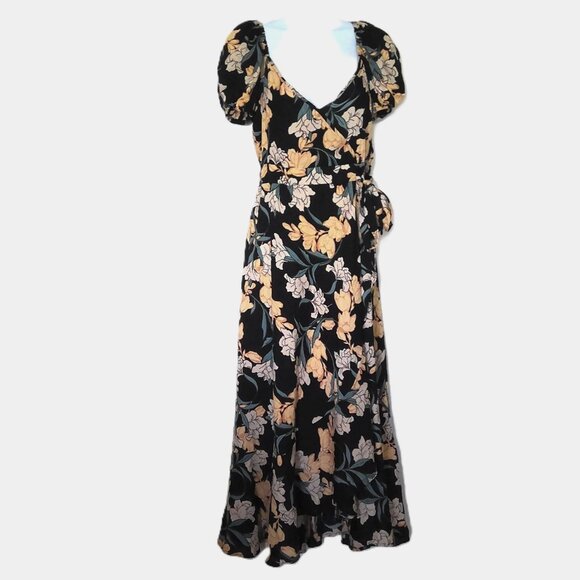 New Band of the Free Floral Maxi  Dress Wrap Boho Hippie Self Tie Viscose NWT  S - Picture 1 of 7